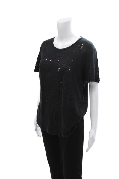 IRO Women Basic Black Linen Round Neck Short Sleeve T Shirt Grunge Size 40