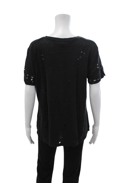 IRO Women Basic Black Linen Round Neck Short Sleeve T Shirt Grunge Size 40