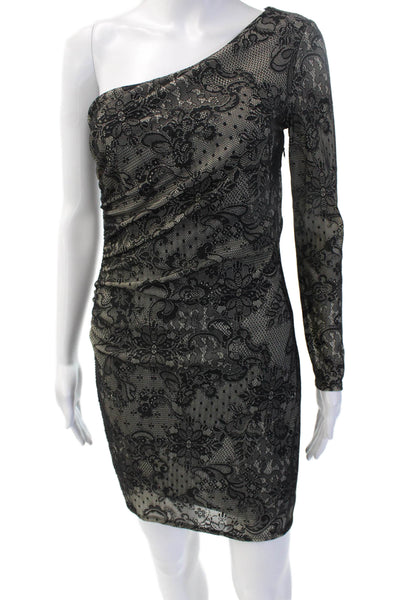 Laundry by Shelli Segal Women Bodycon Mini Dress Beige Long Sleeve Nylon Size 2