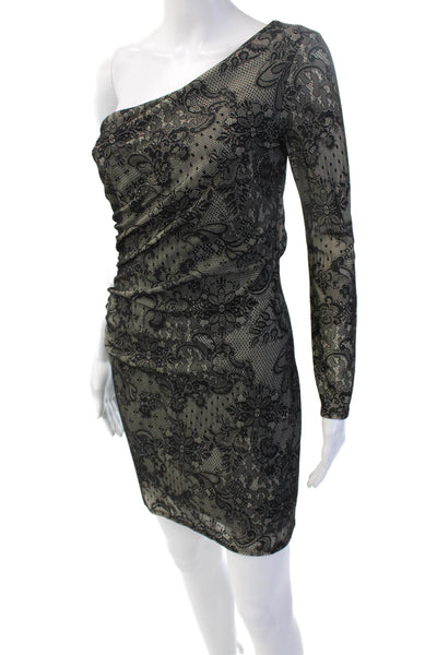 Laundry by Shelli Segal Women Bodycon Mini Dress Beige Long Sleeve Nylon Size 2