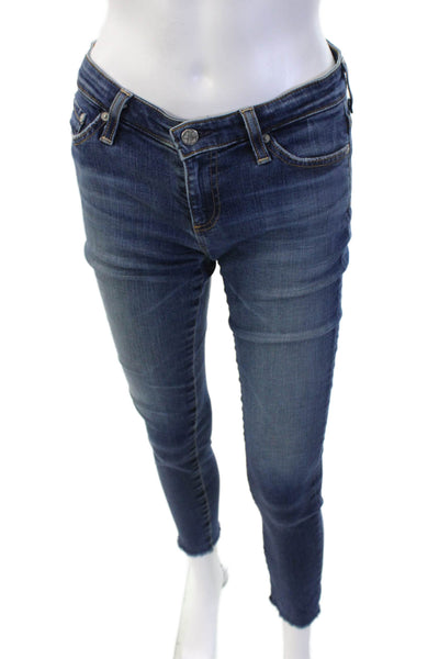 AG Adriano Goldschmied Womens Ankle Skinny Jeans Dark Blue Button Size 25