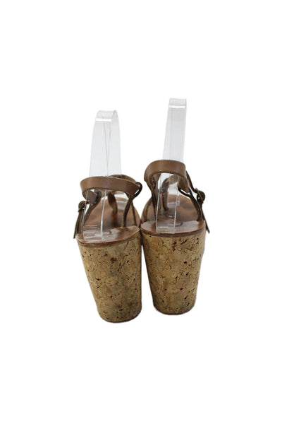 KJ K.Jacques St.Tropez Womens Leather Cork Wedge Sandals Brown Size 37 7
