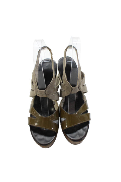Robert Clergerie Womens Leather Platform Slingbacks Heels Grey Green Size 6.5