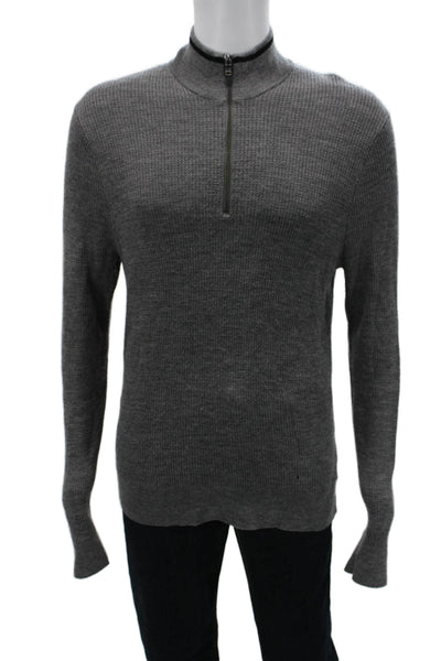 Michael Kors Mens Gray Extra Fine Merino Wool Zip Mock Neck Pullover Size L