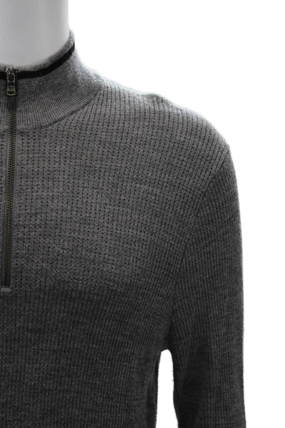 Michael Kors Mens Gray Extra Fine Merino Wool Zip Mock Neck Pullover Size L
