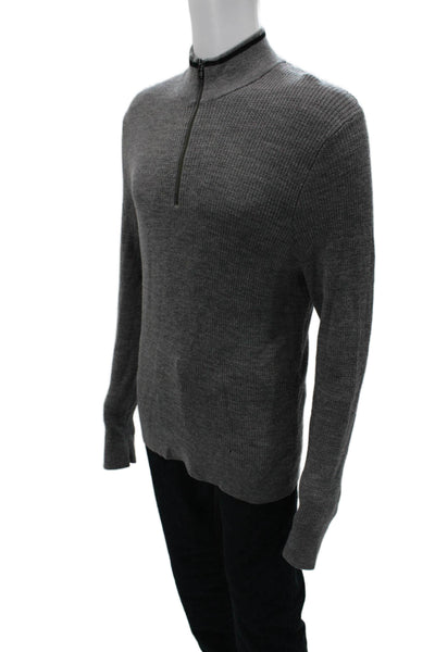 Michael Kors Mens Gray Extra Fine Merino Wool Zip Mock Neck Pullover Size L