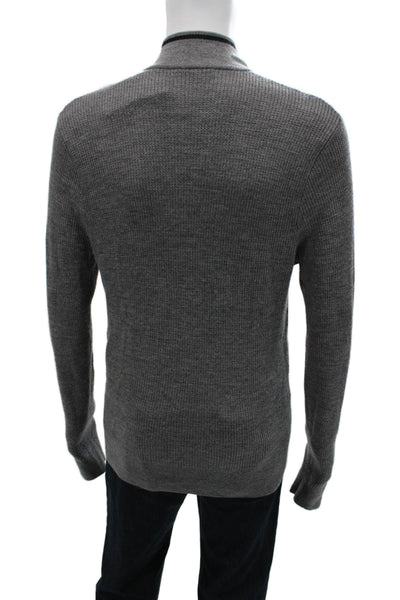 Michael Kors Mens Gray Extra Fine Merino Wool Zip Mock Neck Pullover Size L
