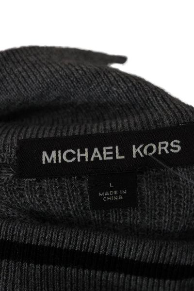 Michael Kors Mens Gray Extra Fine Merino Wool Zip Mock Neck Pullover Size L