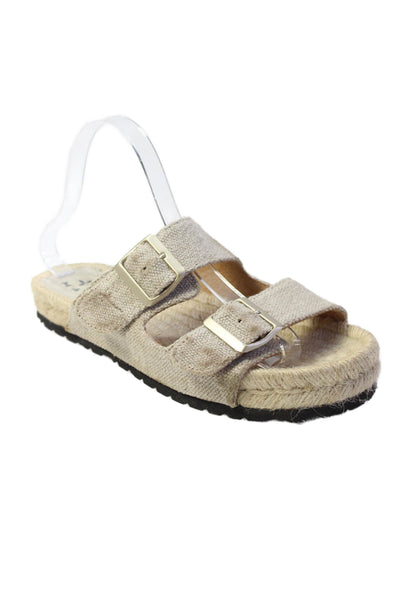 Manebi Womens Canvas Double Buckle Slip On Sandals Shoes Brown Size 9