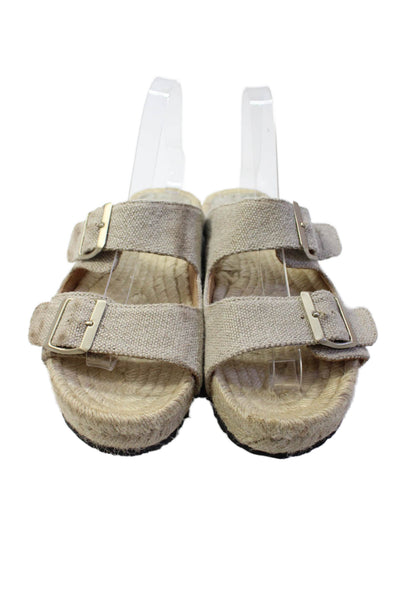 Manebi Womens Canvas Double Buckle Slip On Sandals Shoes Brown Size 9