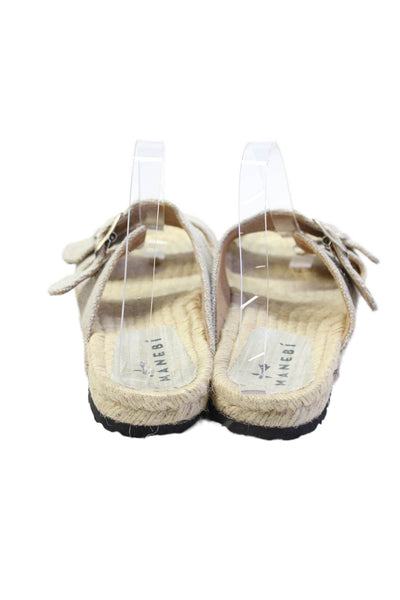 Manebi Womens Canvas Double Buckle Slip On Sandals Shoes Brown Size 9