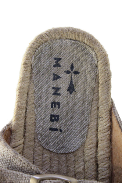 Manebi Womens Canvas Double Buckle Slip On Sandals Shoes Brown Size 9