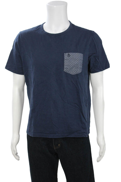 Original Penguin Mens T-Shirt Short Sleeve Dark Blue Polka Dot Cotton Size L