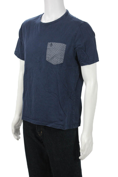 Original Penguin Mens T-Shirt Short Sleeve Dark Blue Polka Dot Cotton Size L