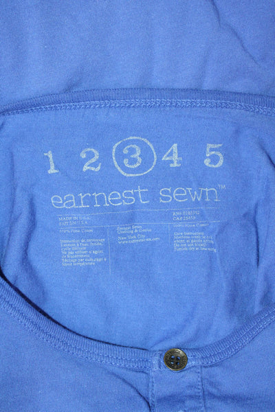 Earnest Sewn Mens Blue Cotton Long Sleeve T-Shirt Round Neck Button Size 3