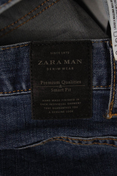 Zara Mens Skinny Tapered Dark Blue Jeans Cotton Size 32