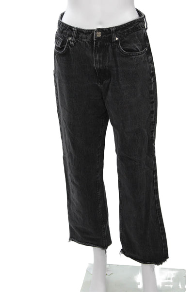 Zara Unisex Cropped Straight Jeans Dark Gray High Rise Cotton Size 6