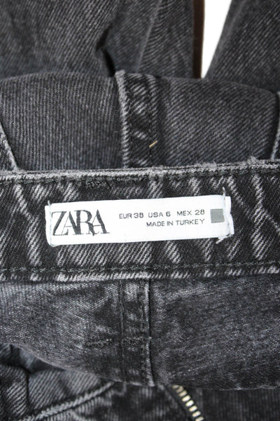 Zara Unisex Cropped Straight Jeans Dark Gray High Rise Cotton Size 6