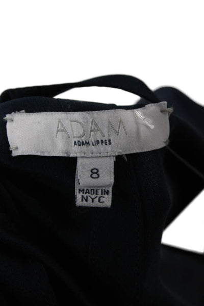 Adam Women Silk Button-Up Collared Short Sleeve Dark Blue Blouse Size 8