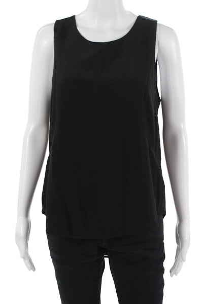 Rag & Bone Womens Basic Black Silk Tank Round Neck Zip Sleeveless Size L