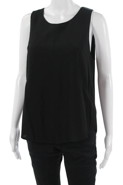 Rag & Bone Womens Basic Black Silk Tank Round Neck Zip Sleeveless Size L