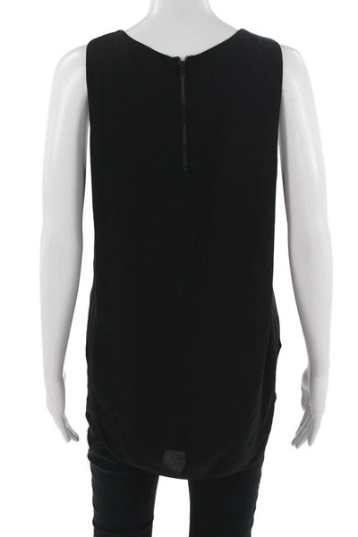 Rag & Bone Womens Basic Black Silk Tank Round Neck Zip Sleeveless Size L