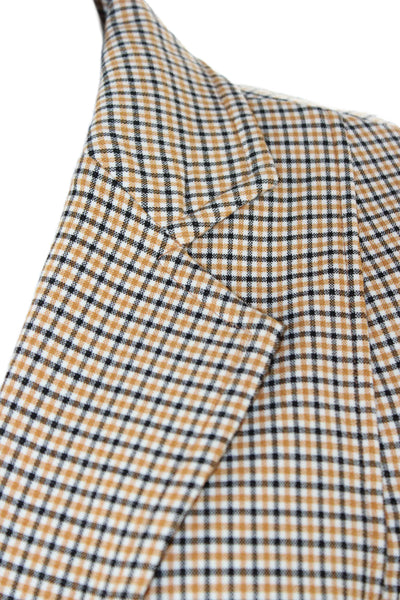 Toccin Womens Checked Collared 3/4 Sleeve Overcoat Beige Size XS
