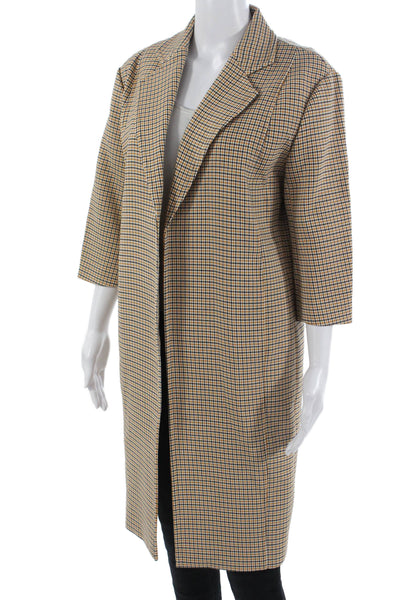 Toccin Womens Checked Collared 3/4 Sleeve Overcoat Beige Size XS