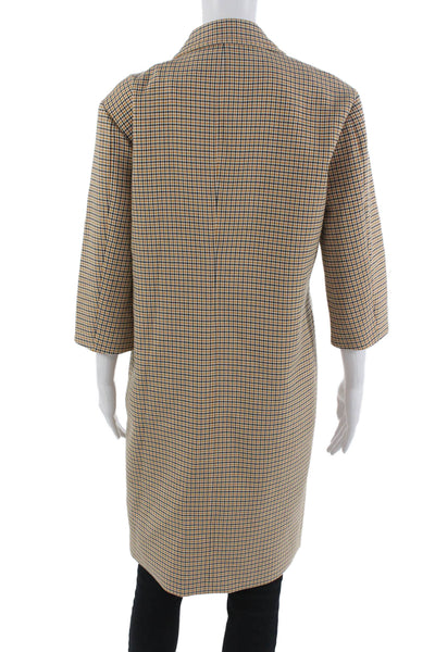Toccin Womens Checked Collared 3/4 Sleeve Overcoat Beige Size XS