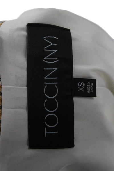 Toccin Womens Checked Collared 3/4 Sleeve Overcoat Beige Size XS