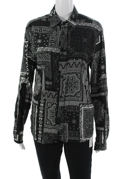 Zara Mens Point Collar Button-Up Paisley Viscose Long Sleeve Black Size S