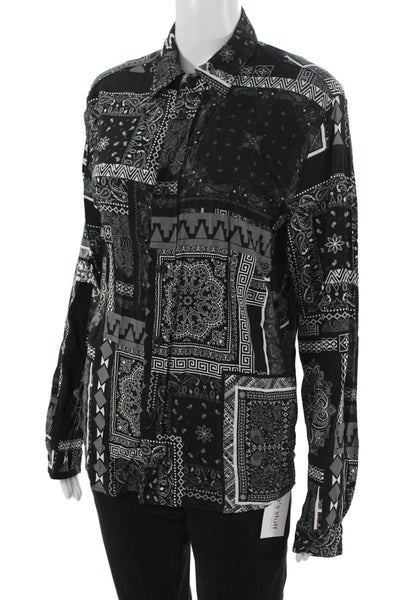 Zara Mens Point Collar Button-Up Paisley Viscose Long Sleeve Black Size S