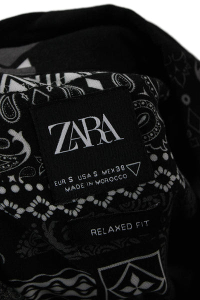Zara Mens Point Collar Button-Up Paisley Viscose Long Sleeve Black Size S