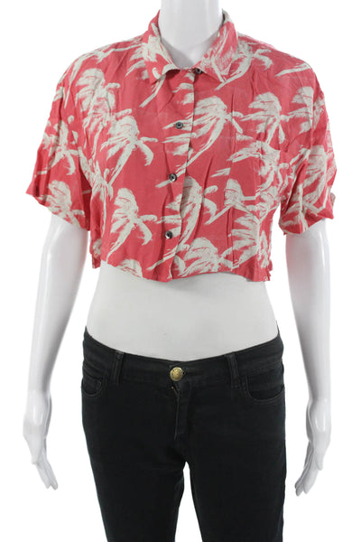 Double Rainbouu Women Cropped Button-Up Red Short Sleeve Top Size XS