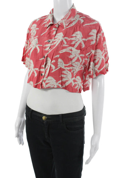 Double Rainbouu Women Cropped Button-Up Red Short Sleeve Top Size XS
