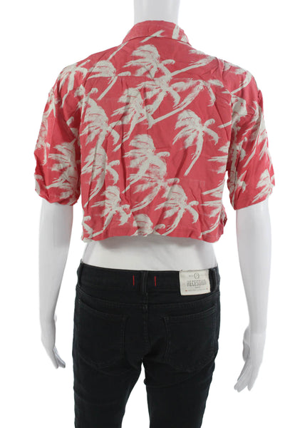 Double Rainbouu Women Cropped Button-Up Red Short Sleeve Top Size XS