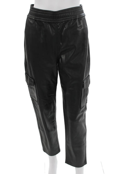Zara Women Black Cargo Jogger Pants Army Solid Polyurethane Size S