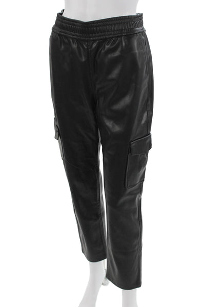Zara Women Black Cargo Jogger Pants Army Solid Polyurethane Size S