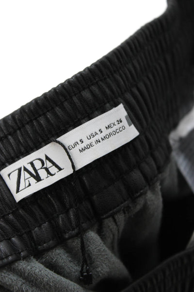 Zara Women Black Cargo Jogger Pants Army Solid Polyurethane Size S