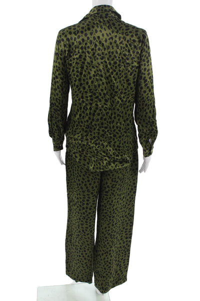 Zara Womens Animal Print Blouse Pant Set Green Black Size Extra Small/Small