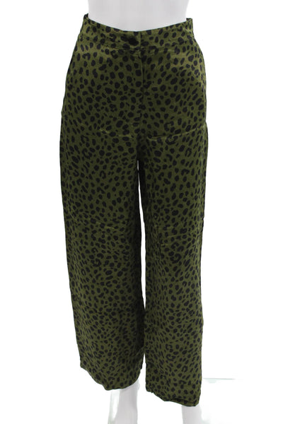 Zara Womens Animal Print Blouse Pant Set Green Black Size Extra Small/Small