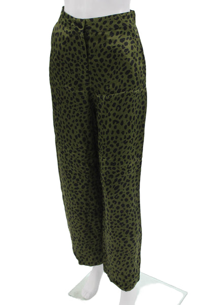 Zara Womens Animal Print Blouse Pant Set Green Black Size Extra Small/Small