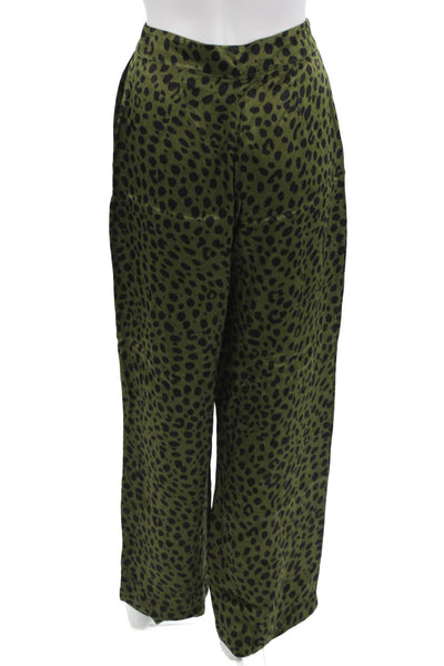 Zara Womens Animal Print Blouse Pant Set Green Black Size Extra Small/Small