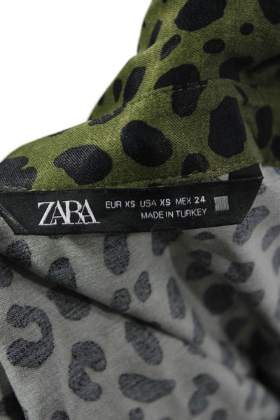 Zara Womens Animal Print Blouse Pant Set Green Black Size Extra Small/Small