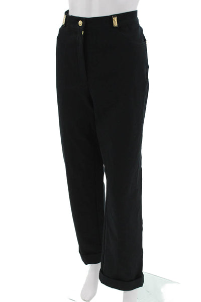 St. John Sport Marie Gray Women Dress Pants Black Cotton Blend Button Size 10