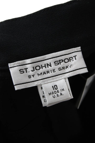 St. John Sport Marie Gray Women Dress Pants Black Cotton Blend Button Size 10