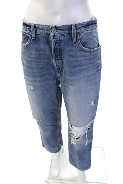 Etica Unisex Boyfriend Cropped Straight High Waist Jeans Blue Size 30