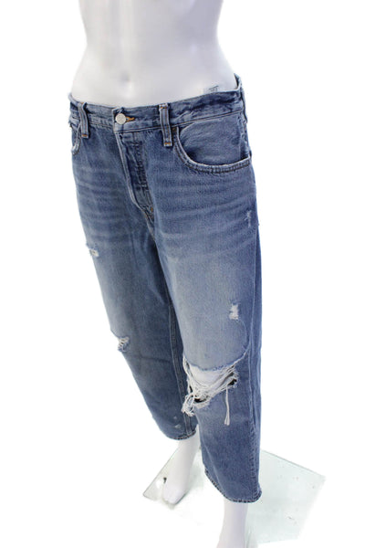 Etica Unisex Boyfriend Cropped Straight High Waist Jeans Blue Size 30