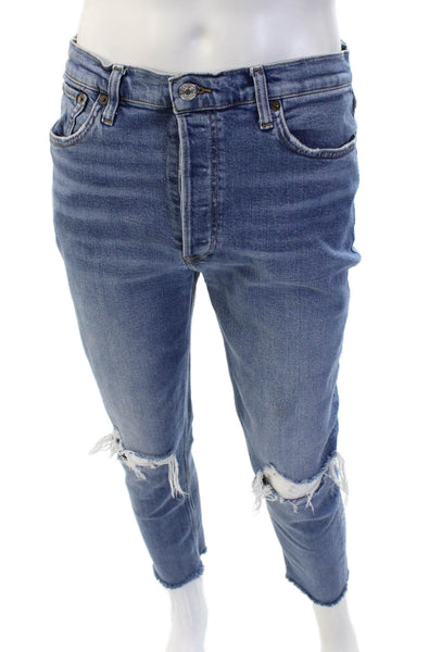 Re/Done Unisex 90s Blue Cropped Straight Jeans Button Fly Size 30