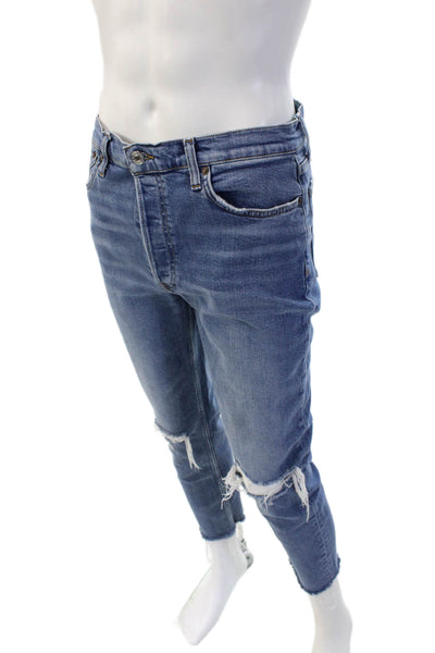 Re/Done Unisex 90s Blue Cropped Straight Jeans Button Fly Size 30